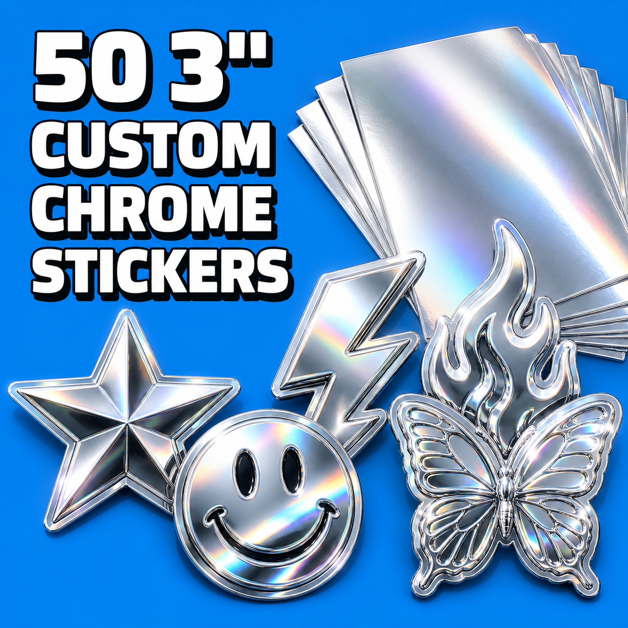 50 3" Custom Chrome Stickers