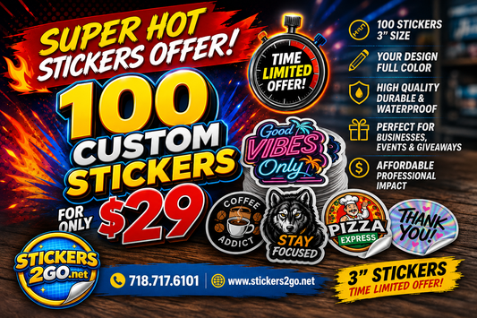 100 Custom 3" Stickers for $29 Dollars